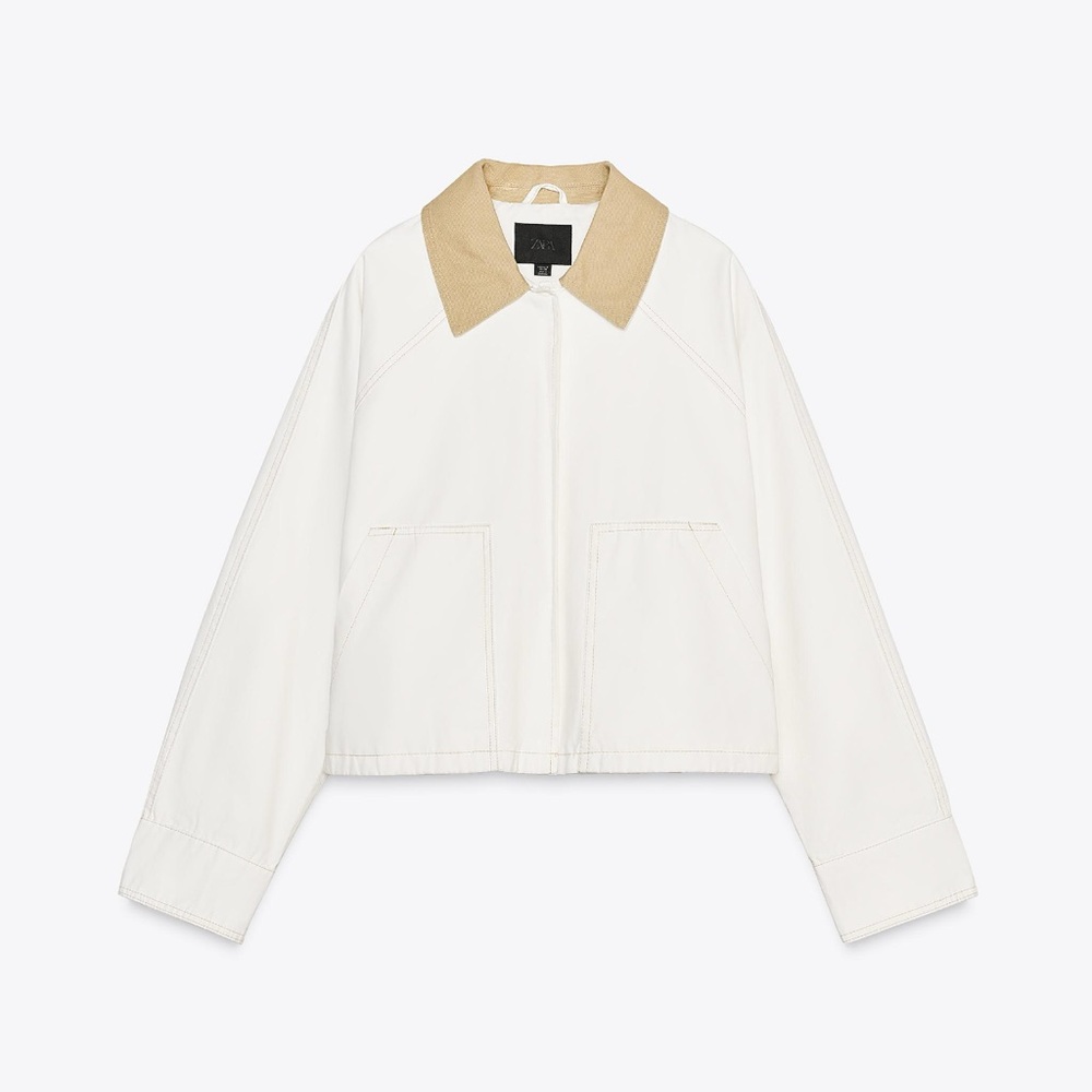 Zara barn jacket cropped Women's White and Tan Jacket sold out